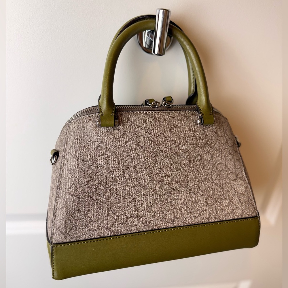 RARE Calvin Klein Logo Satchel with Removable Pouch, Green - Picture 4 of 13